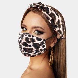 LEOPARD PRINT COTTON FASHION MASK HEADBAND SET